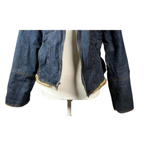 Austin Denim Jacket Size Large Blue Fur Collar Long Sleeve Zip Trucker Western - Picture 7 of 13